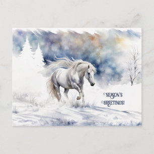 Cartão Postal De Festividades Boinas bonito para Cavalo e Neve
