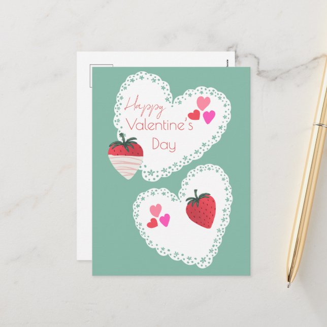 Cartão Postal De Festividades Bois e Morangos Felizes Dia dos Namorados (Frente/Verso In Situ)