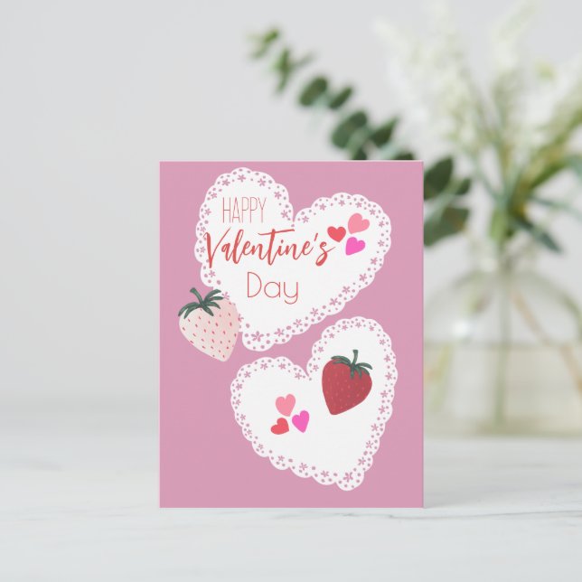 Cartão Postal De Festividades Bois e Morangos Felizes Dia dos Namorados (Em pé/Frente)