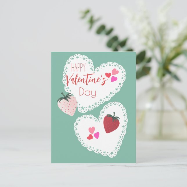 Cartão Postal De Festividades Bois e Morangos Felizes Dia dos Namorados (Em pé/Frente)