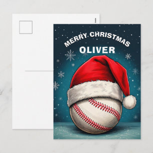 Cartão Postal De Festividades Bola de Beisebol Chapéu Vermelho do Papai Noel Nom