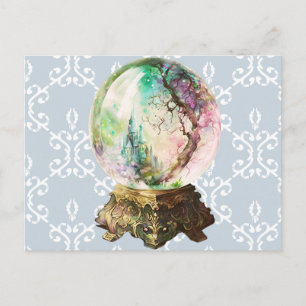 Cartão Postal De Festividades Bola de Cristal Mística Azul Damask Halloween