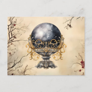 Cartão Postal De Festividades Bola de Cristal Preta Folhas de Árvores de Pergami