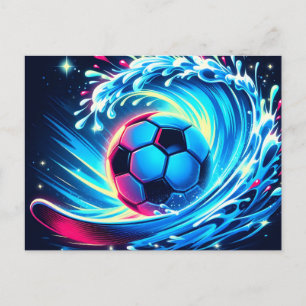 Cartão Postal De Festividades Bola de Futebol de Onda Futurista Oceano Surf