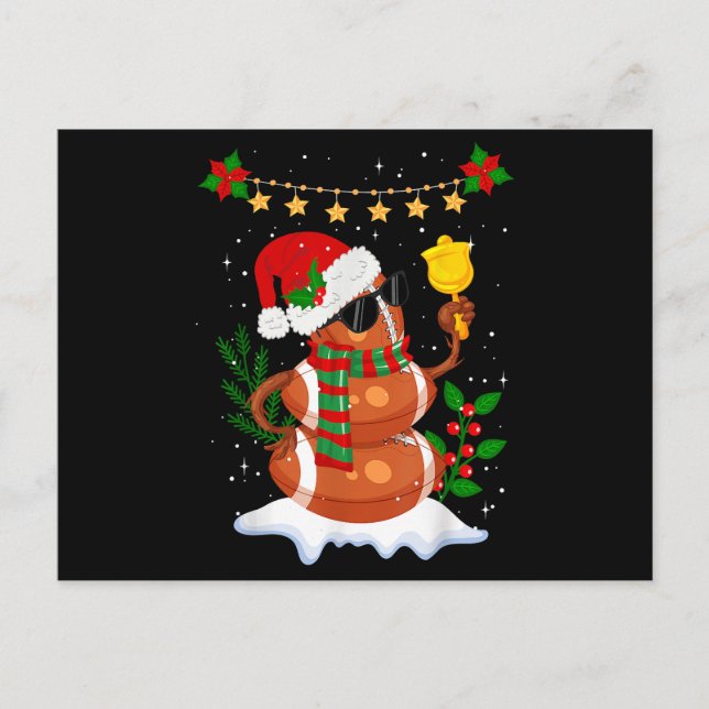 Cartão Postal De Festividades Bola de futebol Snowman Santa Hat Feliz Natal (Frente)