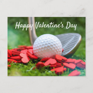 Cartão Postal De Festividades Bola de golfe com coração vermelho para Dia de o