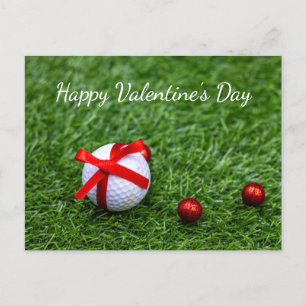 Cartão Postal De Festividades Bola de golfe com fita vermelha e Dia de os namora