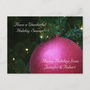 Cartão Postal De Festividades Bola de Natal Rosa