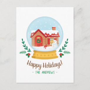 Cartão Postal De Festividades Bola de Neve de Natal com Casa de Campo Adorável