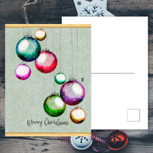 Cartão Postal De Festividades Bolas Coloridas Natal Alegre Família Elegante