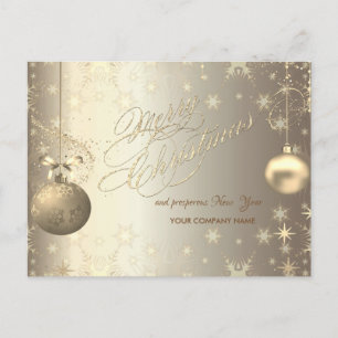 Cartão Postal De Festividades Bolas Douradas Flocos de Neve Estrelas Saudação Co