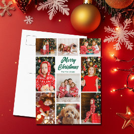 Cartão Postal De Festividades Bold Merry Christmas Green Script Photo Collage
