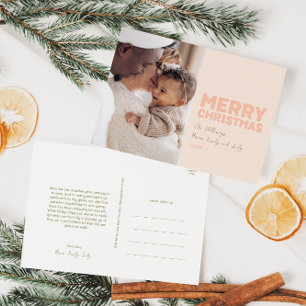 Cartão Postal De Festividades Bold Modern Coral Feliz Natal Uma Foto