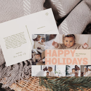 Cartão Postal De Festividades Bold Modern Coral Year In Review Six Photo Happy