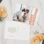 Cartão Postal De Festividades Bold Modern Feliz Foto de Cheio de Natal<br><div class="desc">Envie desejos calorosos para este feriado com este cartão postal de cheio de Feliz Natal, único e bonito e moderno e ousado. Sua design simples e minimalista apresenta elementos inspirados em rosas claro, coral pastel, verde-sábio, borrão e matizes de pêssego. Celebrando o espírito festivo de dezembro, esta design traz um...</div>