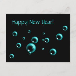 Cartão Postal De Festividades Bolhas de Aqua Feliz ano novo minimalistas em pret