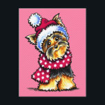 Cartão Postal De Festividades Bolinhas do lenço do inverno de Yorkie<br><div class="desc">O clique "leu mais" para que como mude cores do fundo. Arte temático do inverno de Yorkie que faz cartões de natal originais, presentes e decoração do inverno. Arte & design por Andie da Fora-Trela Art™. Para mudar a cor do fundo, clique a laranja "personalizam-na!" abotoe abaixo da imagem de...</div>