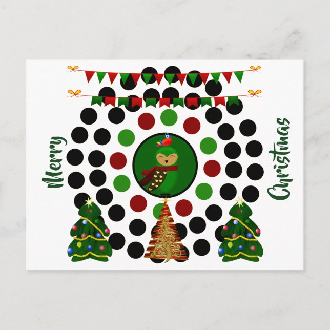 Cartão Postal De Festividades Bolinhas Funky de Árvore de Natal (Frente)