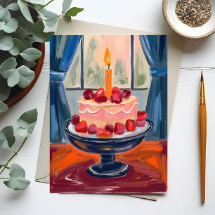 Cartão Postal De Festividades Bolo de Aniversário de Morango