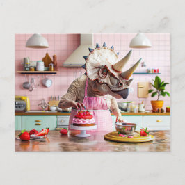 Cartão Postal De Festividades Bolo de cozinha do dinossauro na cozinha retrô