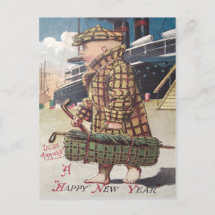 Cartão Postal De Festividades Bolsa de golfe charuto Ano Novo Bebê Navio