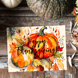 Cartão Postal De Festividades Bombas de Aquarela e Autumn Saem Ação de Graças