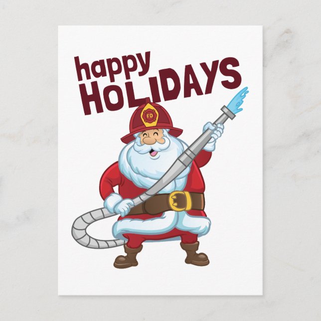 Cartão Postal De Festividades Bombeiro do Natal Santa Claus (Frente)