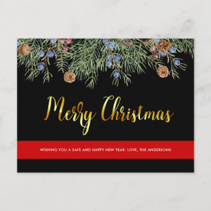 Cartão Postal De Festividades Bombeiro Feliz Natal Linha Vermelha fina