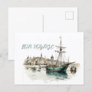 Cartão Postal De Festividades Bon Voyage Sailboat