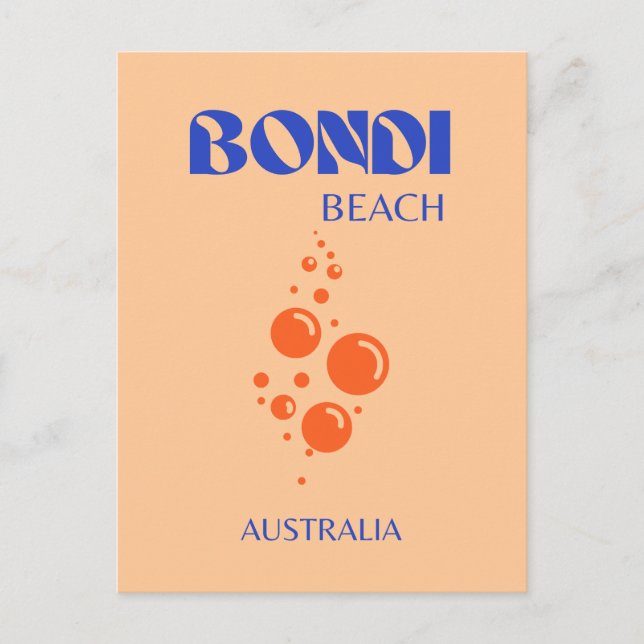 Cartão Postal De Festividades Bondi Beach, Preppy Art, Orange, Blue (Frente)