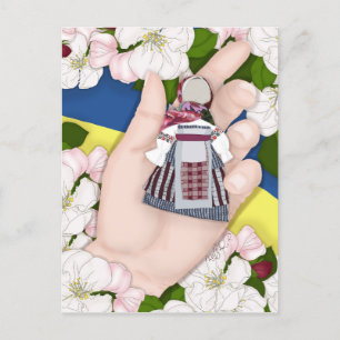 Cartão Postal De Festividades Boneca popular ucraniana, Motanka e maçã florescem