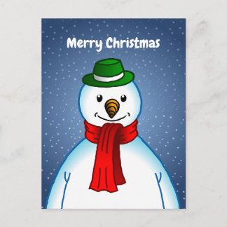 Cartão Postal De Festividades Boneco de neve alegre com o cachecol vermelho