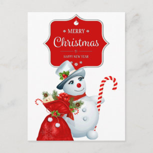 Cartão Postal De Festividades Boneco de neve bonito do Natal