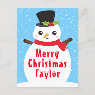Cartão Postal De Festividades Boneco de Neve de Inverno Azul Brilhante Natal Ale