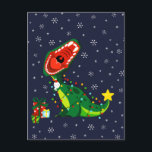 Cartão Postal De Festividades Boneco de Neve de Natal Árvore de Natal T-Rex Dino<br><div class="desc">Viagem de Natal com um T-Rex fofo e brincalhão e um pequeno boneco de neve.</div>