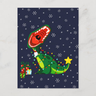 Cartão Postal De Festividades Boneco de Neve de Natal Árvore de Natal T-Rex Dino