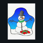 Cartão Postal De Festividades Boneco de neve do Natal feliz<br><div class="desc">Um boneco de neve bonito e lunático,  feliz! Use a personalização ele botão para adicionar o texto se você gosta.</div>