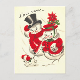 Cartão Postal De Festividades Boneco de neve do vintage e cartão de Snowwoman