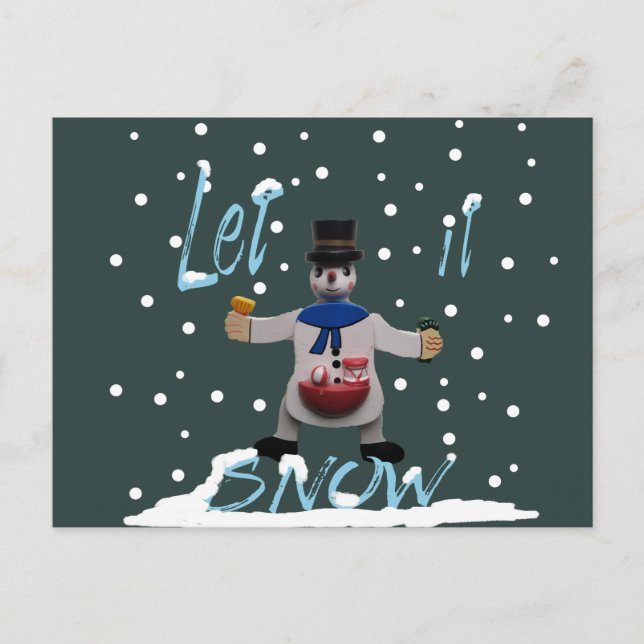 Cartão Postal De Festividades boneco de neve feliz e engraçado (Frente)