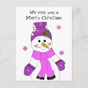 Cartão Postal De Festividades Boneco de Neve - Feliz Natal