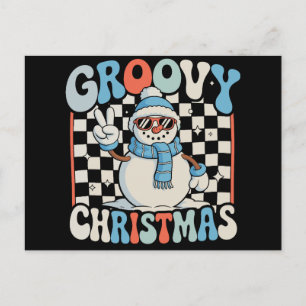 Cartão Postal De Festividades Boneco de Neve Groovy Xmas Natal Infantil Quadricu
