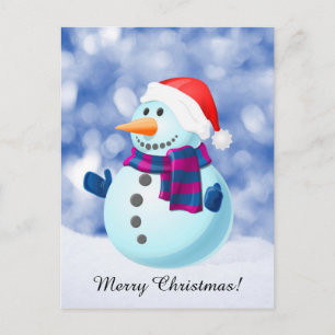 Cartão Postal De Festividades Boneco de Neve Inverno Natal Feliz Neve