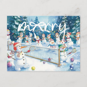 Cartão Postal De Festividades Boneco de neve joga tênis Natal aquarela     