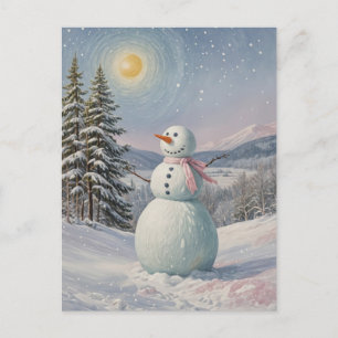 Cartão Postal De Festividades Boneco de Neve no Brilho Alpino