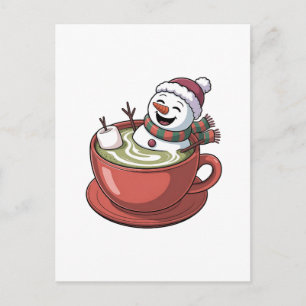 Cartão Postal De Festividades Boneco de Neve Tomando Banho em uma Bebida de Matc