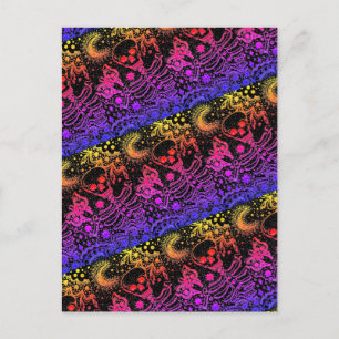 CARTÃO POSTAL DE FESTIVIDADES BONES IN THE GARDEN SKELETON, FOLK ART MOON MOTH H