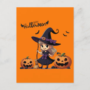 Cartão Postal De Festividades Bonita, anime bruxa do Halloween