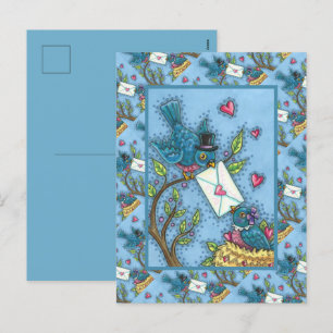 CARTÃO POSTAL DE FESTIVIDADES BONITA BAGUNÇA, AMOR NAMORADOS DE PÁSSARO