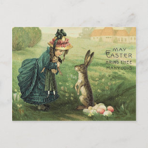 Cartão Postal De Festividades Bonita Garota Vitoriana Bonita Coelhinha de Pásco