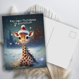 Cartão Postal De Festividades Bonita Girafa Natal
